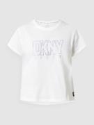 DKNY PERFORMANCE Boxy Fit T-Shirt mit Strasssteinen in Weiss, Größe XS