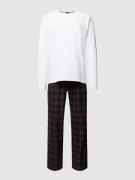 BOSS Pyjama mit Hose in Tartan-Muster in Dunkelrot, Größe M