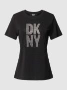 DKNY T-Shirt mit Logo-Ziersteinbesatz in Black, Größe XS