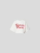 Kenzo Cropped T-Shirt mit Label-Print in Offwhite, Größe XS