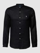 Polo Ralph Lauren Slim Fit Leinenhemd mit Stehkragen in Black, Größe S