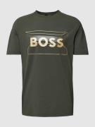 BOSS Green T-Shirt mit Label-Print in Oliv, Größe L