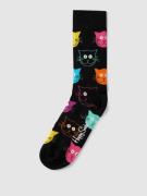 Happy Socks Socken mit Allover-Muster Modell 'CAT' in Black, Größe 36/...