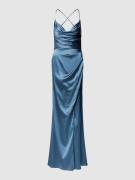 Luxuar Abendkleid mit Wasserfall-Ausschnitt in Rauchblau, Größe 44