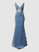 Luxuar Abendkleid mit Allover-Paillettenbesatz in Rauchblau, Größe 32