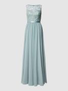 Luxuar Abendkleid mit floralem Stitching in Mint, Größe 32