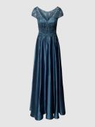 Luxuar Abendkleid mit Ziersteinbesatz in Rauchblau, Größe 34