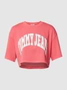 Tommy Jeans Cropped T-Shirt mit Brand-Schriftzug in Pink, Größe XL