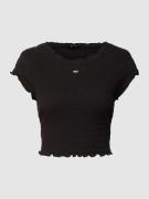 Tommy Jeans Cropped T-Shirt mit Muschelsaum in Black, Größe S