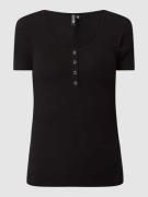 Pieces T-Shirt mit kurzer Druckknopfleiste Modell 'KITTE' in Black, Gr...
