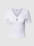 Noisy May Cropped T-Shirt mit Knoten-Detail in Weiss, Größe S