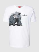 HUGO T-Shirt mit Motiv- und Label-Print Modell 'Dibeach' in Weiss, Grö...