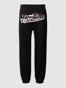 REVIEW Regular Fit Sweatpants mit Label-Print in Black, Größe XS