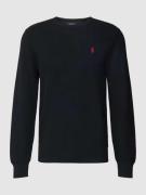 Polo Ralph Lauren Strickpullover mit Logo-Stitching in Black, Größe L