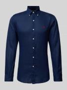 Polo Ralph Lauren Custom Fit Leinenhemd mit Label-Stitching in Dunkelb...