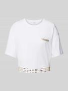 Patrizia Pepe Cropped T-Shirt mit Label-Print und Nieten in Offwhite, ...