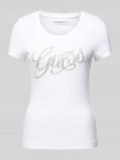 Guess T-Shirt mit Ziersteinbesatz in Weiss, Größe XS