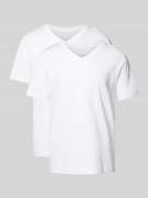 Tom Tailor T-Shirt mit V-Ausschnitt im 2er-Pack in Weiss, Größe L