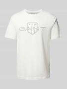 Gant T-Shirt mit Label-Print in Offwhite, Größe S
