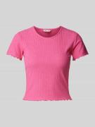 Only T-Shirt mit Wellensaum Modell 'EMMA' in Pink, Größe XL