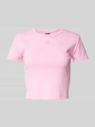 HUGO Cropped T-Shirt mit Label-Print in Rosa, Größe XS