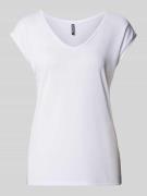 Pieces T-Shirt mit V-Ausschnitt Modell 'KAMALA' in Weiss, Größe XS