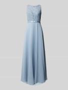 Luxuar Abendkleid mit Spitzenbesatz in Rauchblau, Größe 32