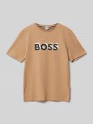 Boss T-Shirt mit Label-Print in Camel, Größe 140