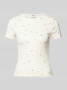 Jake*s Casual T-Shirt in Ripp-Optik mit floralem Muster in Offwhite, G...