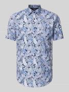 Jake*s Slim Fit Business-Hemd mit Allover-Print in Rauchblau, Größe 37...