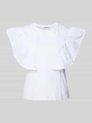 Mango T-Shirt mit Volants Modell 'POPE' in Weiss, Größe XS