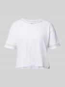 Jake*s Casual T-Shirt mit Häkelspitze in Weiss, Größe XS