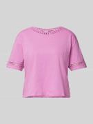 Jake*s Casual T-Shirt mit Häkelspitze in Pink, Größe XS
