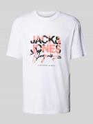 Jack & Jones T-Shirt mit Label-Print Modell 'ARUBA' in Weiss, Größe M