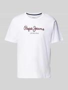 Pepe Jeans T-Shirt mit Label-Print Modell 'EGGO' in Weiss, Größe S