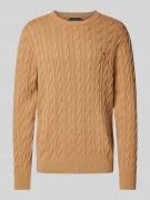 Tommy Hilfiger Strickpullover mit Zopfmuster in Camel, Größe L