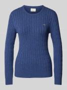 Gant Strickpullover mit Label-Stitching in Rauchblau Melange, Größe L