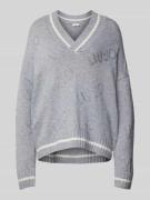 LIU JO SPORT Strickpullover mit Strasssteinbesatz in Hellgrau Melange,...