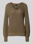 monari Strickpullover mit V-Ausschnitt in Khaki, Größe 36