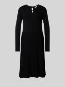 ROBE LÉGÈRE Knielanges Strickkleid mit V-Ausschnitt in Black, Größe M