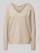 FREE/QUENT Strickpullover mit V-Ausschnitt Modell 'Claura' in Taupe Me...