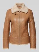 Cabrini Regular Fit Lederjacke aus Lammnappa mit Umlegekragen in Beige...