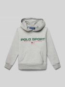 POLO SPORT Hoodie mit Label-Print in Mittelgrau Melange, Größe L