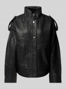 Jake*s Casual Lederjacke aus echtem Leder mit Schulterriegeln in Black...