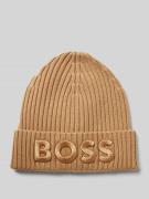 BOSS Beanie mit Label-Stitching Modell 'Lara' in Camel, Größe 1