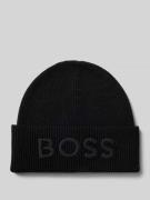 BOSS Beanie mit Label-Stitching Modell 'Afox' in Black, Größe 1