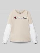 CHAMPION Longsleeve mit Label-Details und Rundhalsausschnitt in Stein,...