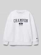 CHAMPION Sweatshirt mit Label-Print in Ecru Melange, Größe 128