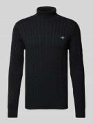 Gant Rollkragenpullover mit Label-Stitching in Black, Größe XL