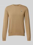 Lacoste Strickpullover mit Logo-Patch in Beige, Größe L